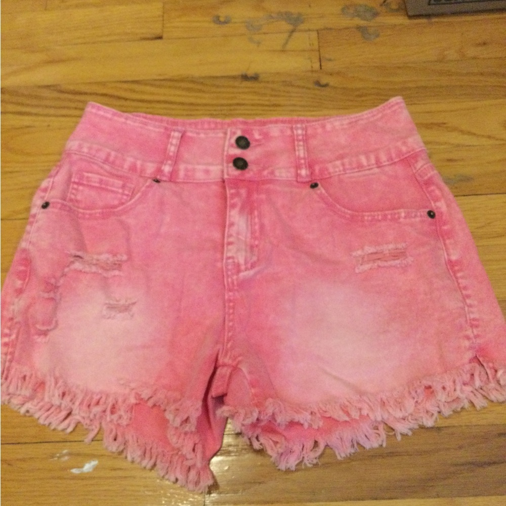 Women's Pink Frayed Denim Shorts